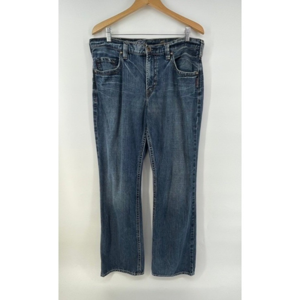 Silver Jeans Grayson Men's Size Fits 36x33 Whiskered Faded Straight Leg Blue
